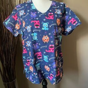 Colorful Monster Print Scrub Tops